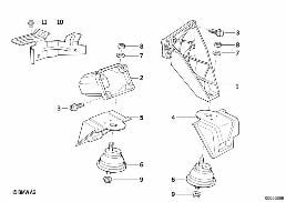 Motorophanging/motordemper diagram for BMW 5 Series E34 525ix