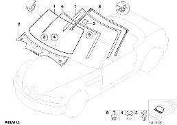 WINDOW MOUNTING PARTS diagram for BMW Z3 E36 1.9