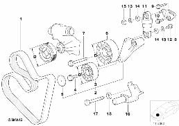 BELT DRIVE WATER PUMP/ALTERNATOR diagram for BMW 7 Series E32 740i