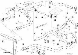 Koelsysteem-waterslang diagram for BMW 5 Series E39 528i