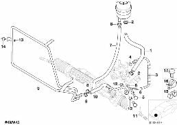 Hydraulické řízení-olejová vedení diagram for BMW Z3 E36 1.9