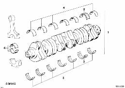 Vevaxel-vevaxel med ramlager diagram for BMW 3 Series E36 M3