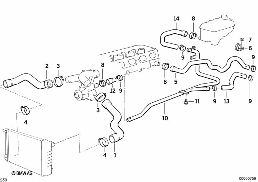 Kylsystem-vattenslang diagram for BMW 3 Series E36 M3