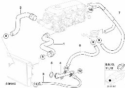 COOLING SYSTEM WATER HOSES diagram for BMW 3 Series E36 316i 1.9
