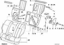 Neerklapb.achterbank/onderdelen diagram for BMW 5 Series E34 525ix