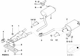 Sistema de escape traseiro diagram for BMW 7 Series E38 728i