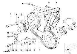 Correia bomba água/compressor AC diagram for BMW 7 Series E38 750i