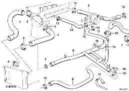 COOLING SYSTEM WATER HOSES diagram for BMW 3 Series E36 323i