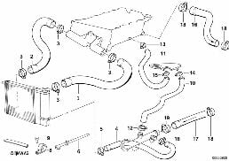 冷却系统水导向软管 diagram for BMW 3 Series E36 318i
