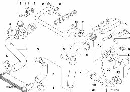 Insugningsanlaeggning-luftstyrning/AGR diagram for BMW 3 Series E36 325tds