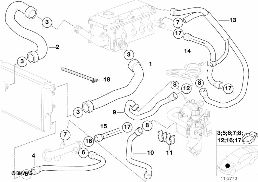 Systeme de refroidissement - durit diagram for BMW 5 Series E34 518g