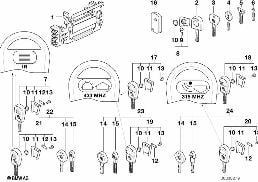 DOOR HANDLE FRONT/LOCK/KEY diagram for BMW 8 Series E31 850Ci
