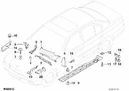 BODY PARTS/FLOOR PANEL/ENGINE COMPARTM. diagram for BMW 7 Series E38 735iL