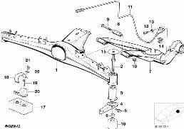 REAR AXLE SUPPORT/WHEEL SUSPENSION diagram for BMW 3 Series E36 323ti