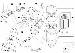 Přívod oleje-olejový filtr diagram for BMW X5 E53 4.6is