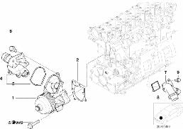 Kühlsystem-Wasserpumpe/Thermostat diagram for BMW X5 E53 3.0d